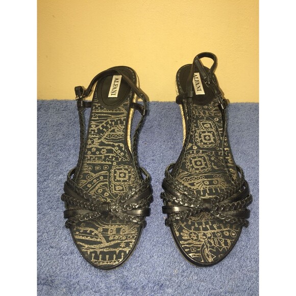 Alfani "Wakefield" Open Toe Sandals Wedge Heel black & gold Women size 7 - Picture 1 of 5